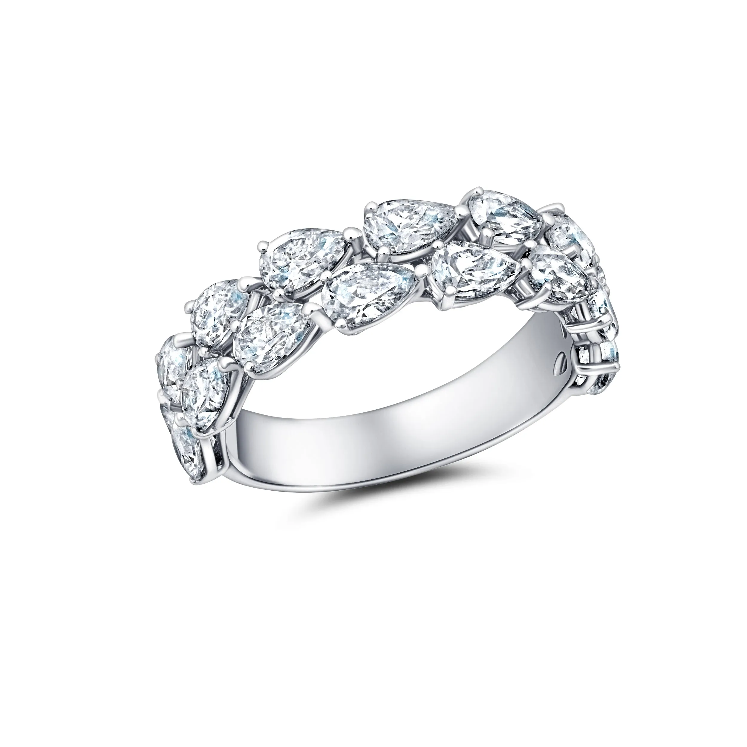 18k White Gold 2 Row Pear Shape Band