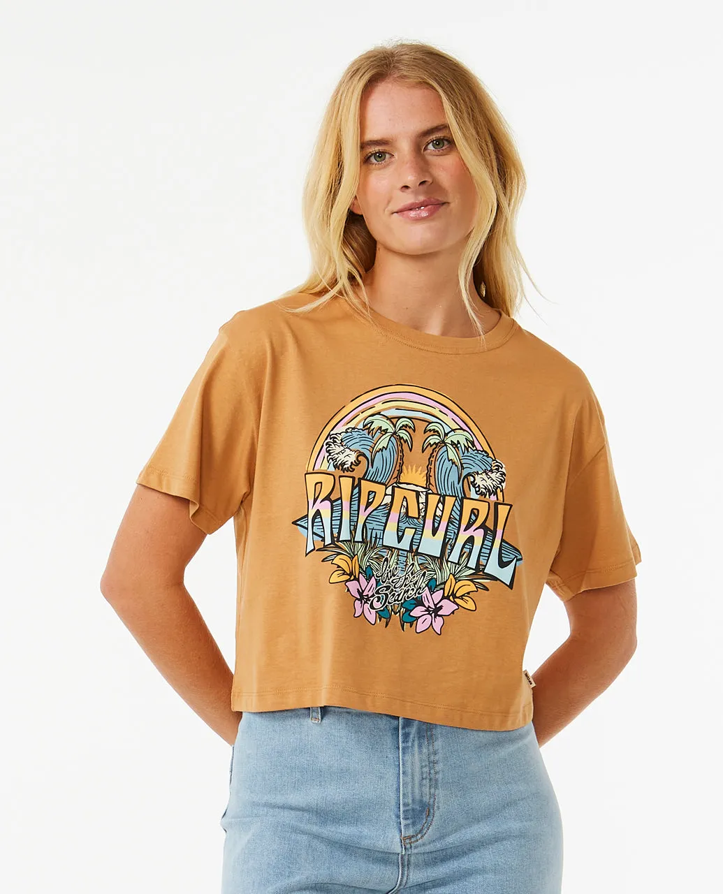 BLOCK PARTY CROP TEE - LIGHT BROWN