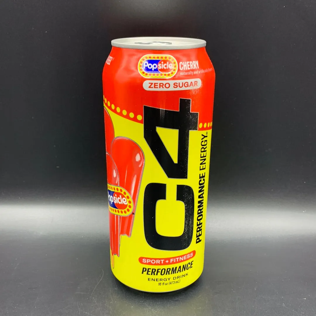 C4 Performance Energy - Popsicle Cherry Flavour, Sports   Fitness. Carbonated Pre-Workout, Zero Sugar 473ml (USA)