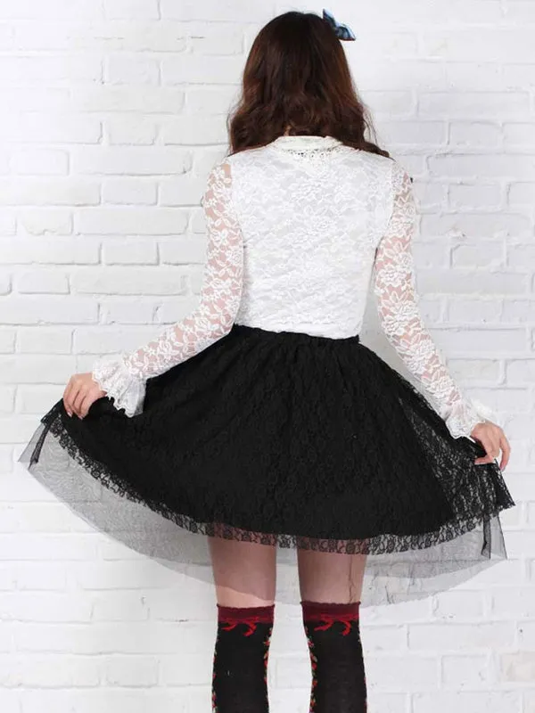 Classic Lolita SK Lace Ruffle Pleated Black Lolita Skirt
