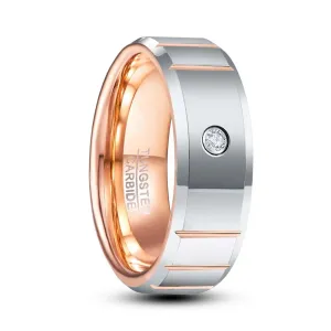 Created Diamond Rose Gold Dome Polished Tungsten Men's Ring