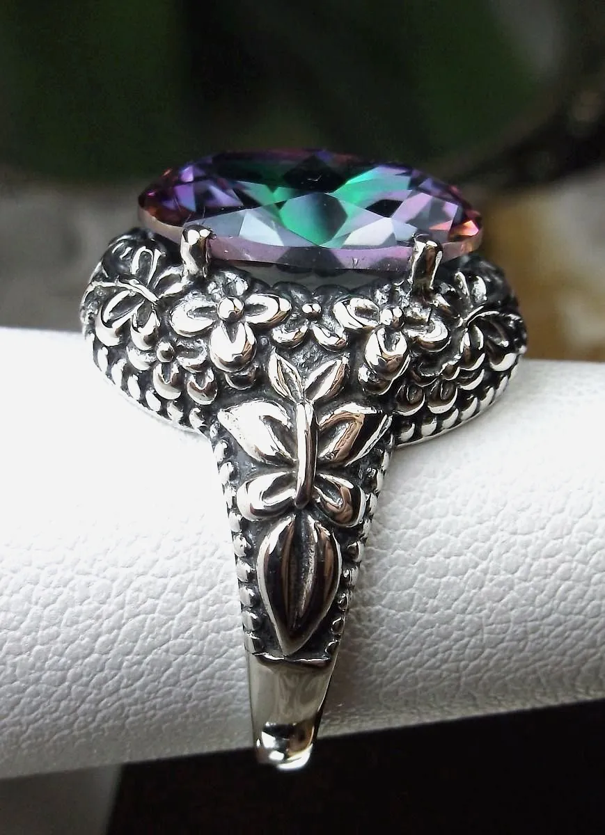 Mystic Topaz Butterfly Ring, Natural or Simulated Oval Gemstone, Art Nouveau Vintage Ring, D79