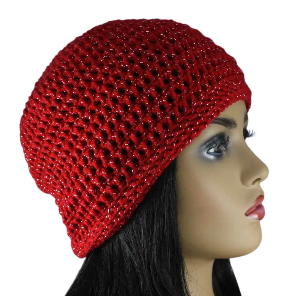 Red Sparkle Crochet Beanie Hat Medium/Large - JMCH26ML