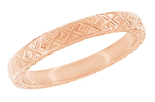 Rose Gold 1950's Mid Century Modernist Geometric Carved Vintage Reissue Wedding Band