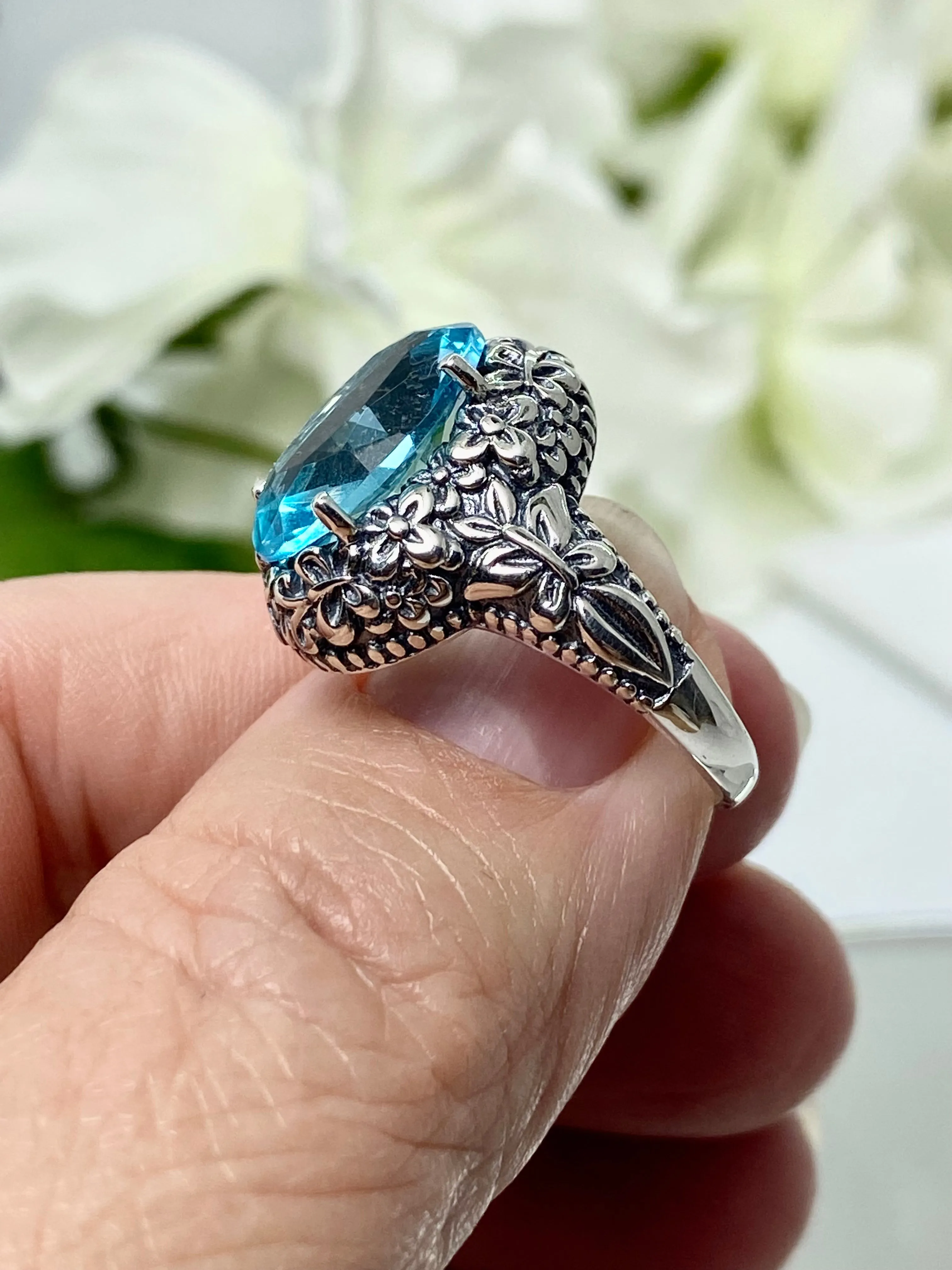 Sky Blue Butterfly Ring, Natural or Simulated Oval Gemstone, Art Nouveau Vintage Ring, D79