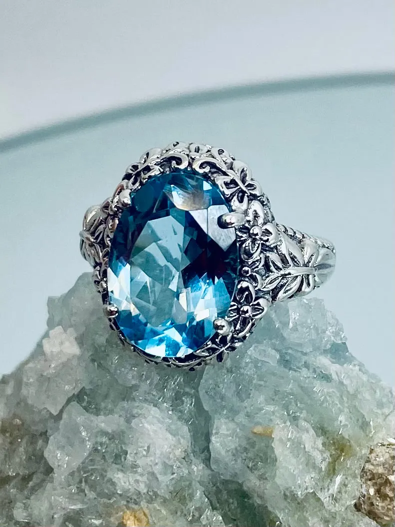 Sky Blue Butterfly Ring, Natural or Simulated Oval Gemstone, Art Nouveau Vintage Ring, D79