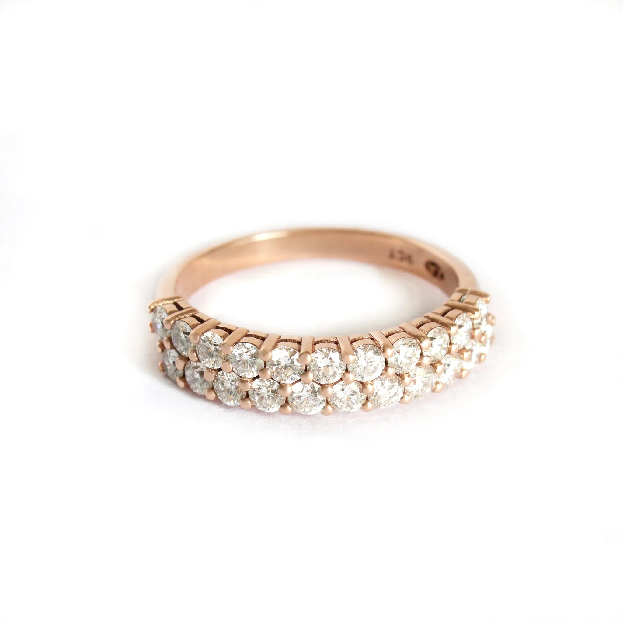 Sophisticated Double Half Eternity White Diamond Rose Gold Ring