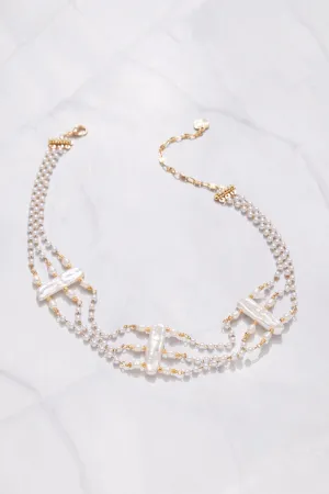 White Pearl Collar Statement Necklace